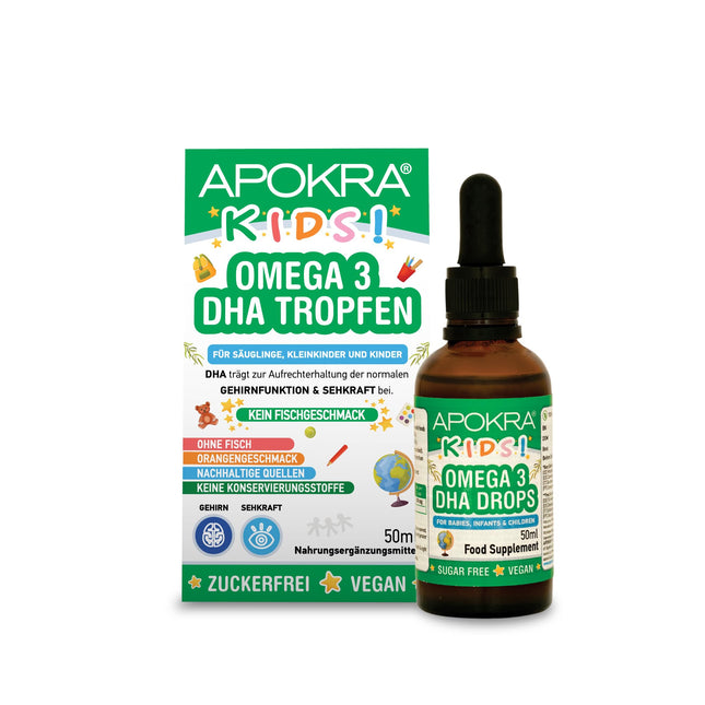 Omega 3 Vegan – No Fish Flavor – Vegan Omega 3 Oil for Infants, Toddlers, and Children – Sustainable Algae Oil, Alternative to Fish Oil – 50 ml | APOKRA Kids Vegan Omega 3 Algae Oil