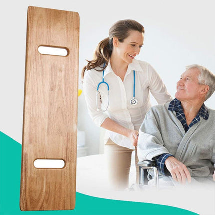 Patient transfer board made of wood, transfer board for elderly people for wheelchair, transfer assistance skateboard with easy-grip hand holes, aid device for disabled and mobility-impaired wheelchair users