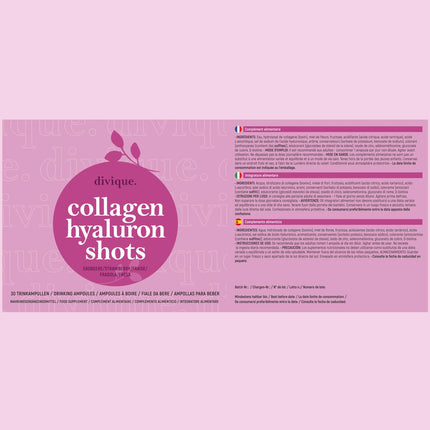 Divique Collagen Drinking Ampoules with Hyaluronic Acid (30 pcs.) - 4,000mg Collagen + 100mg Hyaluronic Acid - with Vitamin C, Biotin, Zinc, Copper, Selenium - sweetened with blossom honey &amp; Stevia - Strawberry Flavor