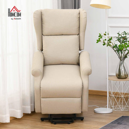 HOMCOM TV Chair with Stand-Up Assistance, Electric TV Chair with Reclining Function, Remote Control, Relaxing Chair with Linen Look, Side Pocket for Living Room, Cream White