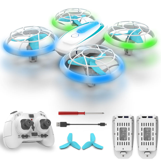 Wipkviey T18 Mini Drone for Kids, RC Quadcopter with Altitude Hold and Headless Mode, Drone with Blue and Green Lights and 360° Rotation for Boys Girls Beginners, 2 Batteries
