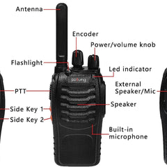 Pofung PT88E Walkie Talkie PMR446 License-Free Two-Way Radio, 16-Channel Long Range Walkie Talkies with Charging Cradle and Earpieces (Black, 3-Pack)