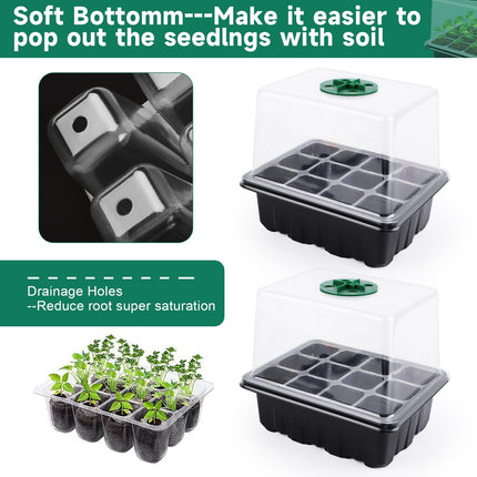 NVIYAM 5 Pack Mini Greenhouse Propagator, 60 Cells Grow Kit with Light, Indoor Greenhouse with High Lid, Propagator for Plants, Small Grow Box