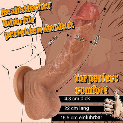 YQlove Realistic Dildo - Realistic Liquid Silicone Dildo, 22CM Perfect Size, Soft Two Layers with Real Veins and Bulging Testicles, Anal Dildo Sex Toy for Women and Men