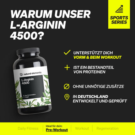 L-Arginine – 365 Capsules – High Dose: 4,500mg vegan L-Arginine HCL per daily dose (3,750mg pure L-Arginine) – high dose – made in Germany &amp; laboratory tested