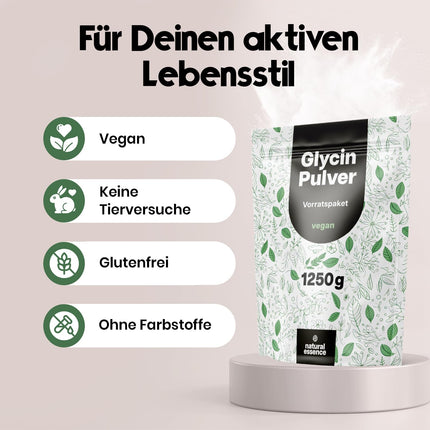 Glycine Powder 1250g (1.25KG) - 100% pure amino acid - sweet Amino Glycine - No additives, vegan and produced in Germany
