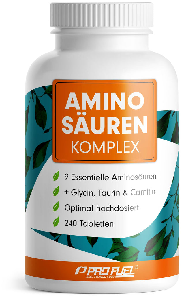 High-dose amino acid complex - 240 tablets - 6,000 mg amino acids per day - 9 essential amino acids + 3 co-factors: taurine, carnitine &amp; glycine - laboratory-tested with certificate - 100% vegan