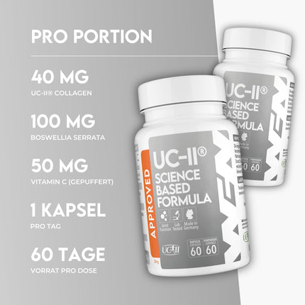 WFN Approved UC-II - Undenatured Collagen Type 2 High Dose - 60 Capsules - Joint Complex with UC II Collagen, Vitamin C &amp; Boswellia Serrata - Produced in Germany - Externally Laboratory Tested