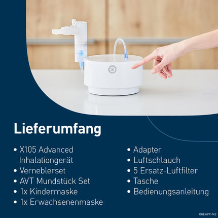 OMRON X105 Advanced All-in-One Nebulizer for Children &amp; Adults, "Good" Stiftung Warentest 12/24, powerful inhaler for acute &amp; chronic respiratory diseases; high-quality accessories