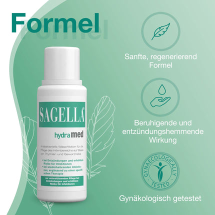 SAGELLA hydramed: Antibacterial wash lotion for the intimate area, intimate care for inflammation and increased risk of infection, 250 ml