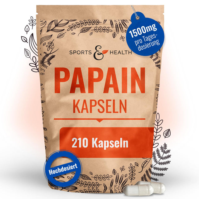 Papain Capsules – 210 Carica Papaya Enzyme Capsules – High Dosage – 1500mg per Daily Dose – Papaya Enzymes without Additives – Papaya Digestive Enzyme – Papain