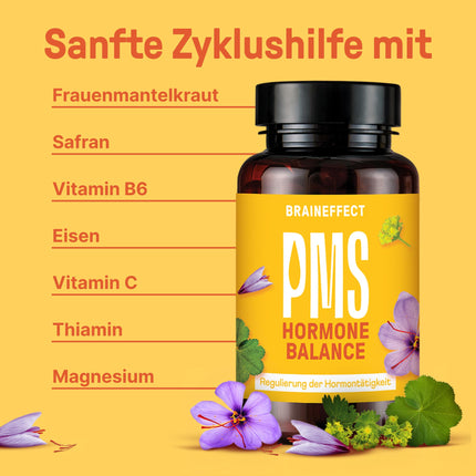 BRAINEFFECT Hormone Balance | Premium Natural Cycle-Regulating PMS &amp; Menopause Capsules | Without Harmful Chasteberry | Botanicals, Vitamin B6 &amp; Magnesium | 60 Capsules