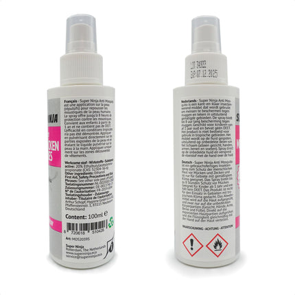 Super Ninja Mosquito Spray &amp; Tick Repellent DEET-Free 100 ml - Effective Insect Repellent, Safe for Children 1 Year and Over - Protection against Mosquitoes &amp; Ticks, Mosquito Repellent Pump Spray
