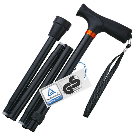 Weinberger telescopic walking stick, sturdy, foldable, height-adjustable, non-slip, comfortable, only 420 grams, max. 136 kg, travel walking stick, 48748, black