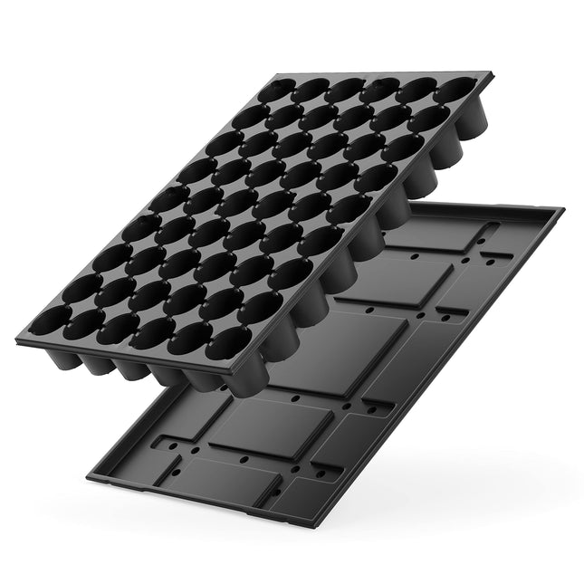 Quickpot 54-piece cultivation tray with saucer. Sturdy set of plant pots with water overflow and drainage channels for easy and quick pricking out and growing of plants. Starter cultivation set.
