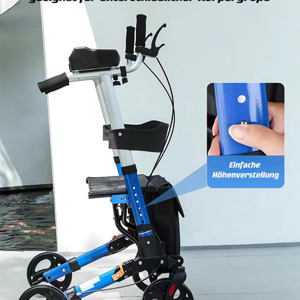 ByteTecpeak R2 Lightweight foldable rollator made of aluminum, with seat, crutches, backrest and bag, equipped with adjustable forearm supports, load capacity up to 100 kg, ideal for seniors.