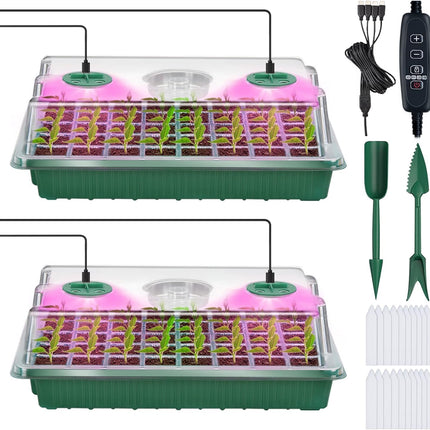 YAUNGEL Indoor Greenhouse with Plant Lamp, 2 Pack XL Growing Set Mini Greenhouse with Timing Controller Adjustable Brightness, Thickened Greenhouse with Lid and Ventilation, Green