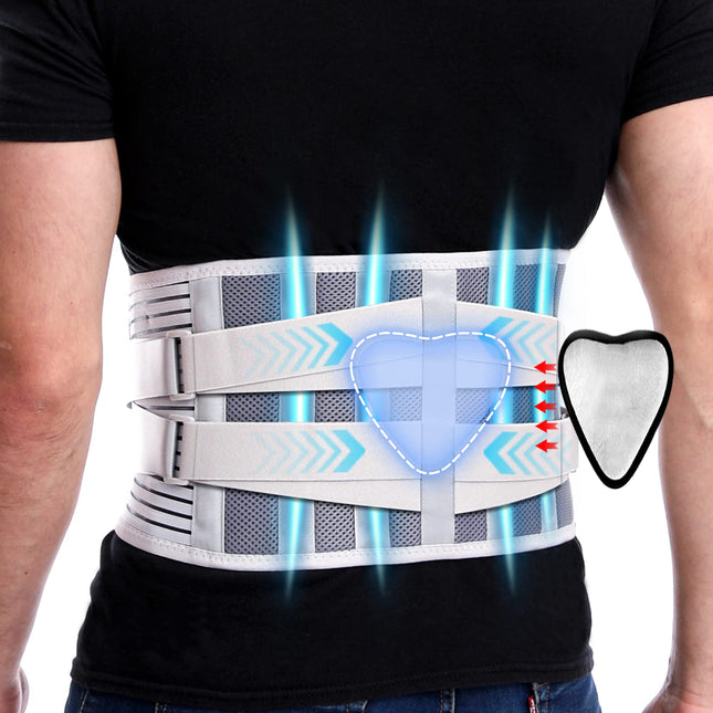 Back brace for men and women to relieve lower back pain - brace with 4 struts and removable lumbar pad, breathable lumbar support belt for herniated disc