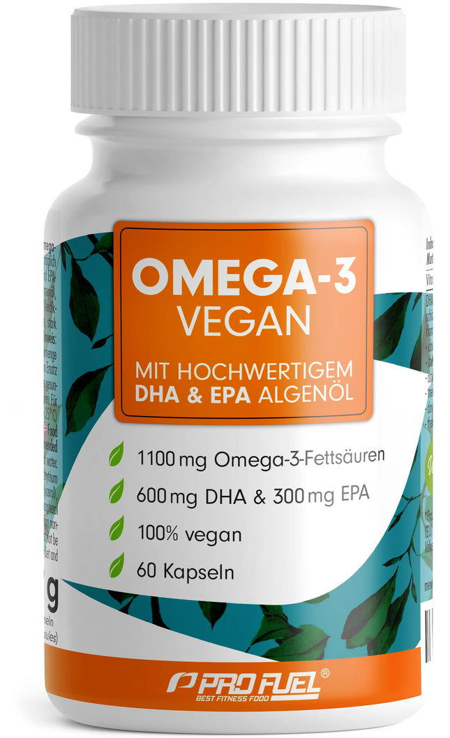 Omega-3 vegan capsules 60x - 2000 mg algae oil per day - high dosage: 600 mg DHA + 300 mg EPA - high-quality Omega-3 algae oil capsules with DHA &amp; EPA (2:1)