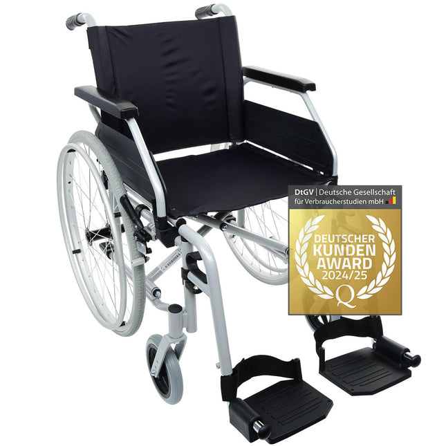 bescomedical Primus MS 2.0 wheelchair - foldable transport wheelchair - travel wheelchair with quick-release axle system - aluminum frame in metallic gray - seat width 49 cm - folding wheelchair - transit wheelchair