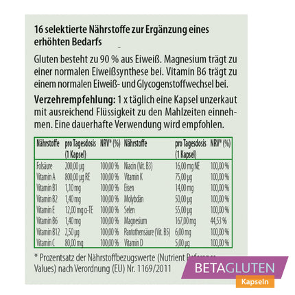 Betagluten 60 Capsules | Suitable for gluten sensitivity, wheat allergy, celiac disease, low-carb or FODMAP diets
