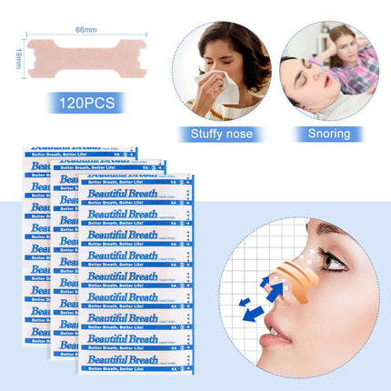 MXTIMWAN 120 Pieces Snoring Nasal Strips, Anti-Snoring Nasal Strips, Anti-Snoring Nasal Strips for Sports, Sleep Relief, Better Breathing While Sleeping (66 x 19 mm)