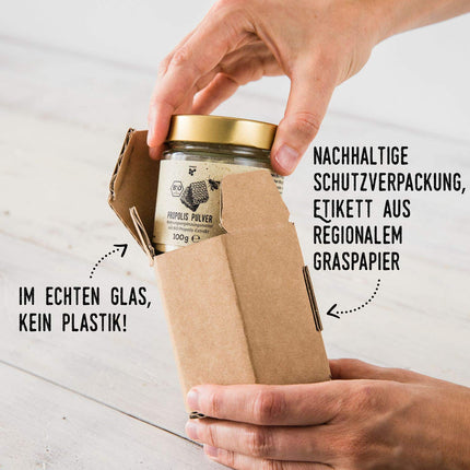beegut ORGANIC Propolis Powder, for consumption or making your own products, 100g propolis powder from controlled organic cultivation, sustainable packaging