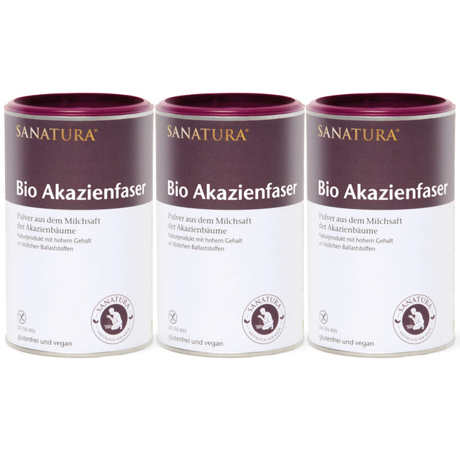 3 x 180 g Sanatura Acacia Fiber Powder Organic – 540 g – valuable fiber source from acacia fiber – soluble fiber – vegan, gluten-free and fructose-free – well tolerated