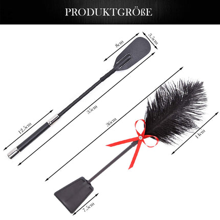 BDSMAGE 35cm Riding Whip Erotic Leather Whip with Feather Tickler Paddle, BDSM Bondage Set, Leather Flogger Spanking Feather Tickler Massage Feather Stick Sex Toy for Couples