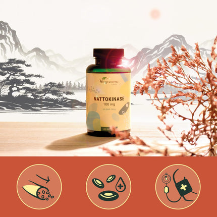 Nattokinase Capsules High Dose | 20,000 FU/g | From Natto – fermented soybeans | 180 Capsules | Laboratory-tested | Vegan – no additives | German production Vegavero®