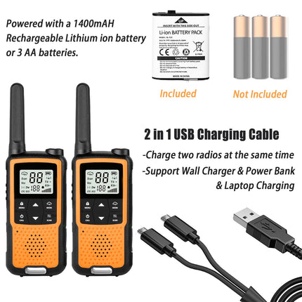 Walkie Talkies for Adults and Kids, Greaval PMR446 Rechargeable Walkie Talkie with Earpiece and USB Cable, 16 Channels, 2-Way Radio, License-Free Walkie Talkie (Orange, 4-Pack)