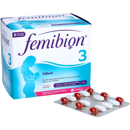 Femibion ​​3 Breastfeeding, Daily nutritional supplement for lactation, With choline, DHA, folic acid, metafolin, 8-week pack, 2 x 56 tablets