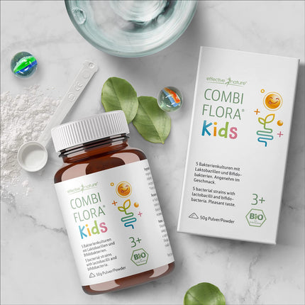 Combi Flora Kids Organic - 50 g - With Bifidobacterium &amp; Lactobacillus for children - Powder with measuring spoon - With 5 bacterial strains for children from 3 years