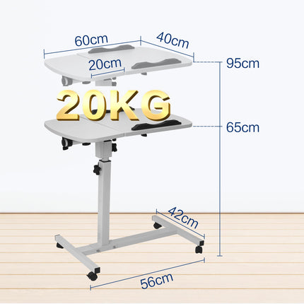 mosegor Mobile Side Table Height-Adjustable Nursing Table for Bed with 4 Casters, 60×40cm Laptop Table, Rotating Overbed Table for Living Room, Bedroom, Office, Bed, Sofa, Max. 20KG, White