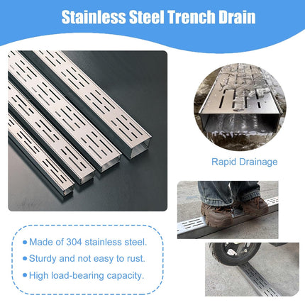 Vibeo Drainage Channel Narrow Gutter Drain Made of 304 Stainless Steel, Linear Gutter Screens for Yard, Garden, Courtyard, Patio, Trench Drainage with Removable Grate (W 4 cm x H 4 cm (1 5/8" x 1 5/8"))