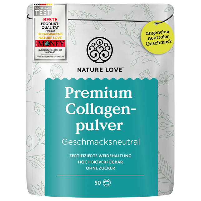 NATURE LOVE® Premium Collagen Powder - 500g Collagen - Peptides Type 1 and 3 - from grass-fed cattle - Tasteless - no added sugar or sweeteners
