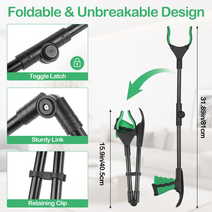 Grabber for Seniors, Apritsce Foldable Grabber, 81 cm Long Rotatable Garbage Tongs with Magnet and Shoehorn, Grabber Arm for Garbage Collection (Green)