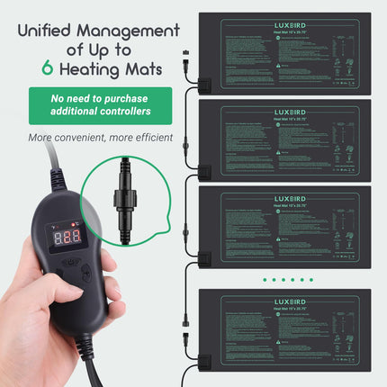 Luxbird 2 Heat Mats with 1 Controller, Timing Function, Indoor Greenhouse Heat Mat 30 Watt, One-to-Many Control, IP67 Waterproof, Plant Heating Mats, 52.7x25.4cm