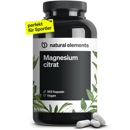 Premium Magnesium Citrate – 365 Capsules – High dosage: 2320mg (of which 360mg elemental magnesium) per daily dose – No additives – vegan, laboratory-tested, and produced in Germany