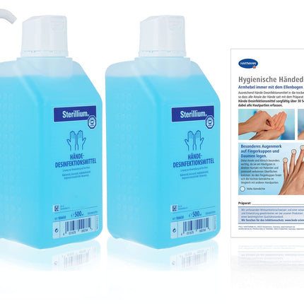 Sterillium hand disinfectant sets including dosing pump eliminates 99.9% of bacteria (2 x 500ml)