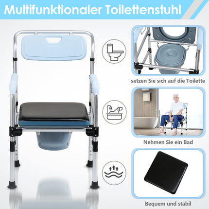 Gimisgu Toilet Shower Chair Mobile Toilet Chair for Seniors Height Adjustable Toilet Chair with Armrest Backrest and Toilet Bucket Multifunctional Chair Anti-Slip for Bedroom and Bathroom