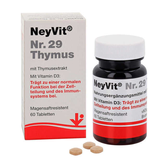 NeyVit No. 29 Thymus with thymus extract, vitamin D, and selenium to support the immune system, strengthen defenses, and support the thymus gland - gluten-free and lactose-free - 60 tablets