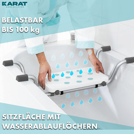 KARAT bathtub seat, seat board for bathtub, non-slip, 100 kg load capacity, adjustable 78-86 cm, bathtub stool, shower seat for adults and seniors, bathtub board Levi
