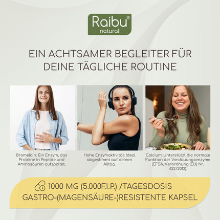 Bromelain High Dose Capsules I 1000 mg per day I 150 gastro-resistant capsules I Natural pineapple extract I Produced and laboratory-tested in Germany