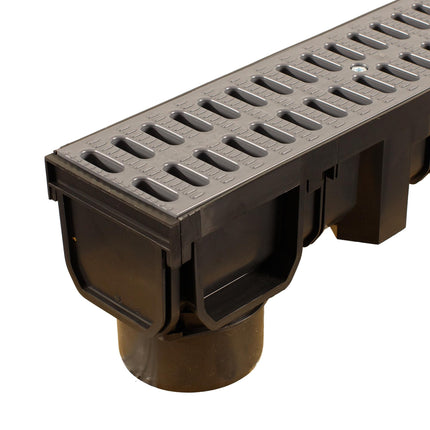ScarMaxx - 8m drainage channel - floor channel - rainwater drain - A15 installation height 115 mm - complete set - for corner and cross connection - slotted grating classic grey - 13x800x11.5cm