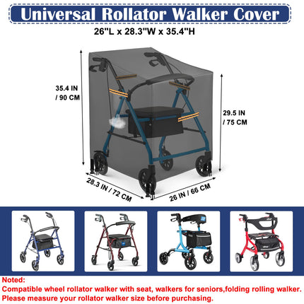 Rollator Cover, Robust 420D Rollator Cover Waterproof, Universal Protective Cover for Most Rollators, Waterproof Rollator Accessories with 4 Reflective Strips, 4 Buckles, Ventilation Slots