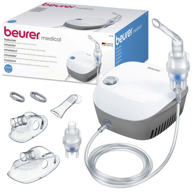 Beurer IH 18 Inhaler with Compressor Air Technology, Inhalation Device for the Treatment of the Upper and Lower Respiratory Tract, Suitable for Adults and Children, White, 8-Piece Set