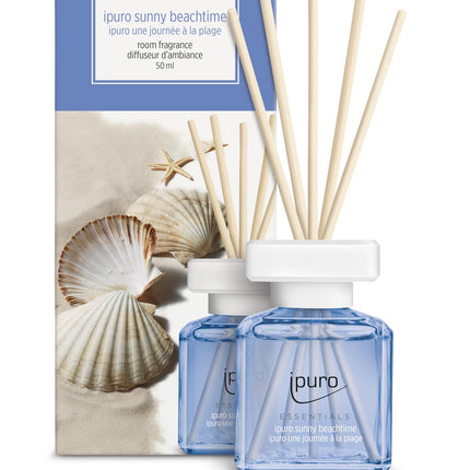 ipuro - Essentials Room Fragrance Sunny BEACHTIME 50ml | Room freshener with grapefruit, lemon &amp; white musk fragrance aroma | Diffuser with sticks | Air freshener for the home