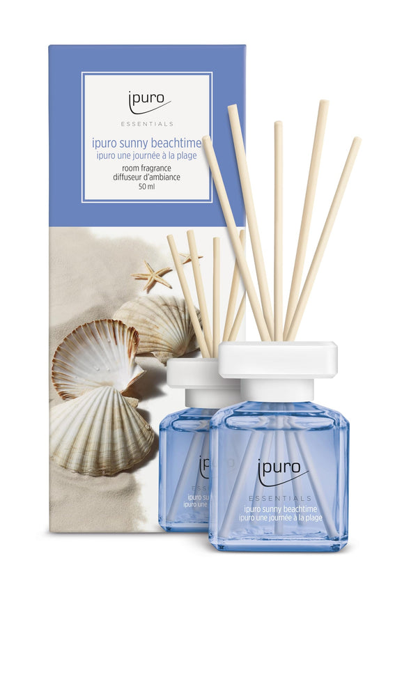 ipuro - Essentials Room Fragrance Sunny BEACHTIME 50ml | Room freshener with grapefruit, lemon &amp; white musk fragrance aroma | Diffuser with sticks | Air freshener for the home