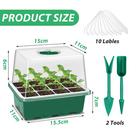 PNOOFR 5 Pack Indoor Greenhouse Propagator, Mini Greenhouse Propagation Set, Lid Indoor Greenhouse Propagation Set, Propagation Tray with Ventilation, for Seedling Plant, Including Tools (Green)